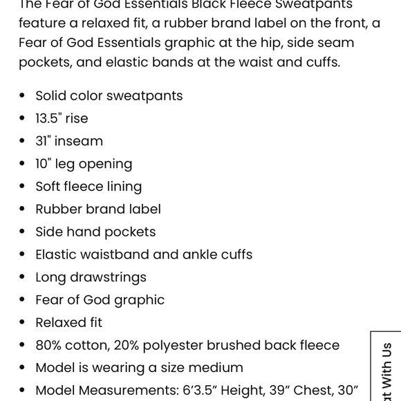 Fear of God Essentials Black Fleece Sweatpants Mens Medium - Picture 6 of 6